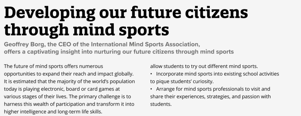 Article on Mind Sports